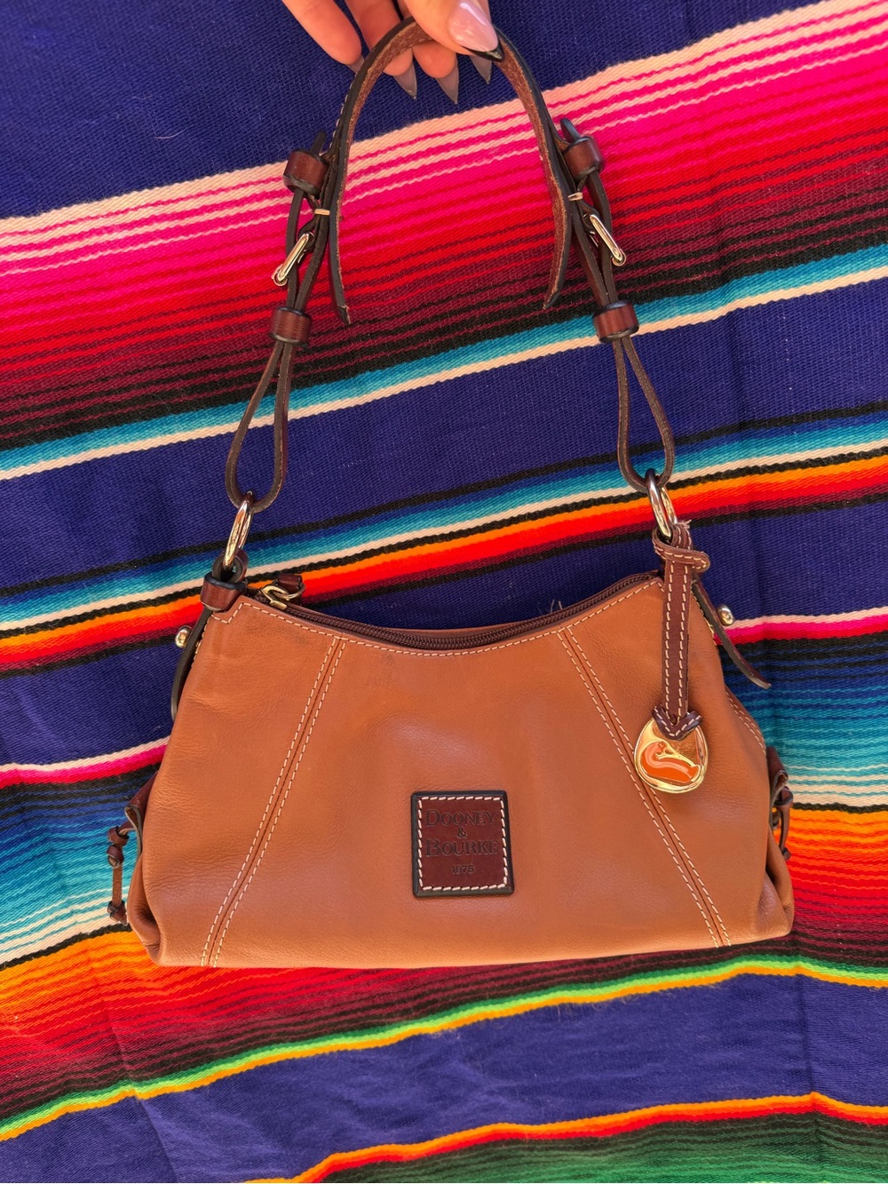 Dooney & Bourke Brown Leather Shoulder Bag with Dark Brown Strap
